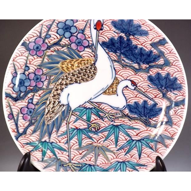 染錦金・プラチナ彩松竹梅鶴絵飾り皿｜有田焼 陶芸作家 藤井錦彩