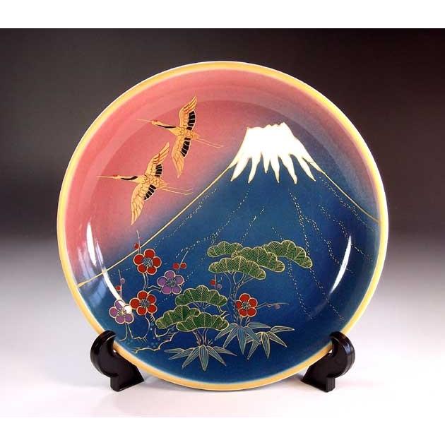 辰砂釉吉祥富士山松竹梅鶴絵飾り皿｜有田焼 陶芸作家 藤井錦彩作