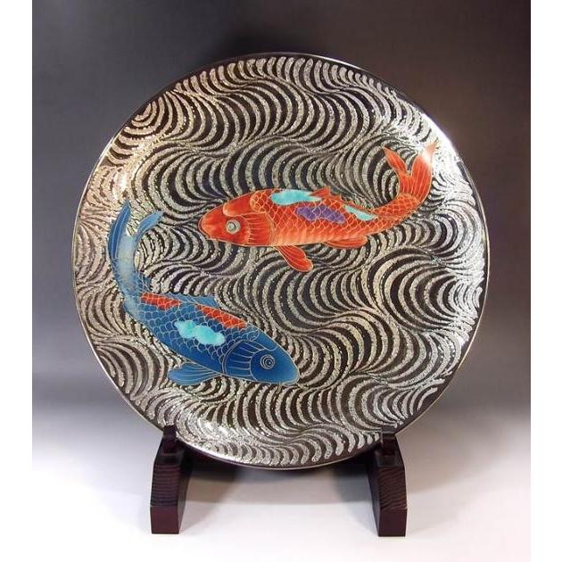 染錦プラチナ彩流水鯉絵飾り大皿｜有田焼 陶芸作家 藤井錦彩作