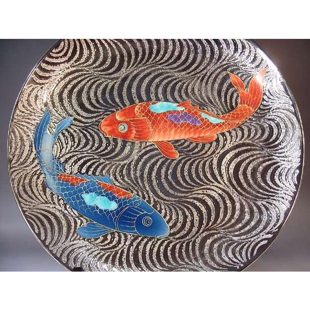染錦プラチナ彩流水鯉絵飾り大皿｜有田焼 陶芸作家 藤井錦彩作