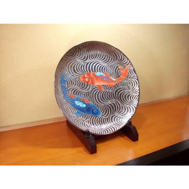 染錦プラチナ彩流水鯉絵飾り大皿｜有田焼 陶芸作家 藤井錦彩作