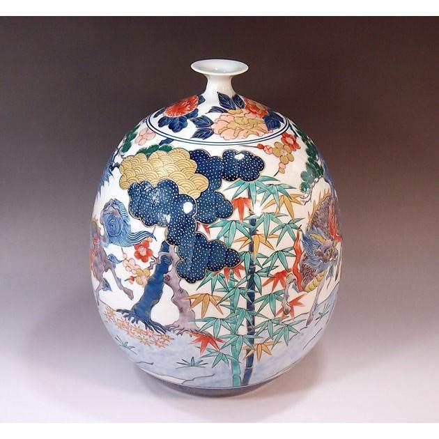 有田焼 古伊万里様式金彩松竹梅麒麟絵花瓶｜陶芸作家 藤井錦彩 作