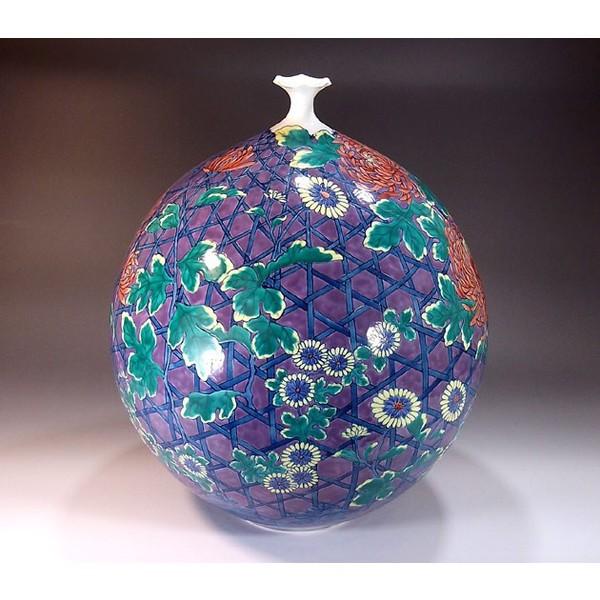 【有田焼】菊様陶磁器花瓶 有田焼 色鍋島様式菊絵花瓶｜陶芸作家 藤井錦彩 作 : 有田焼 藤井錦彩