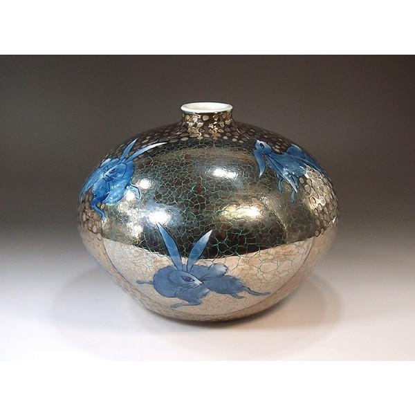 有田焼 染錦プラチナ彩兎絵花瓶｜陶芸作家 藤井錦彩 作