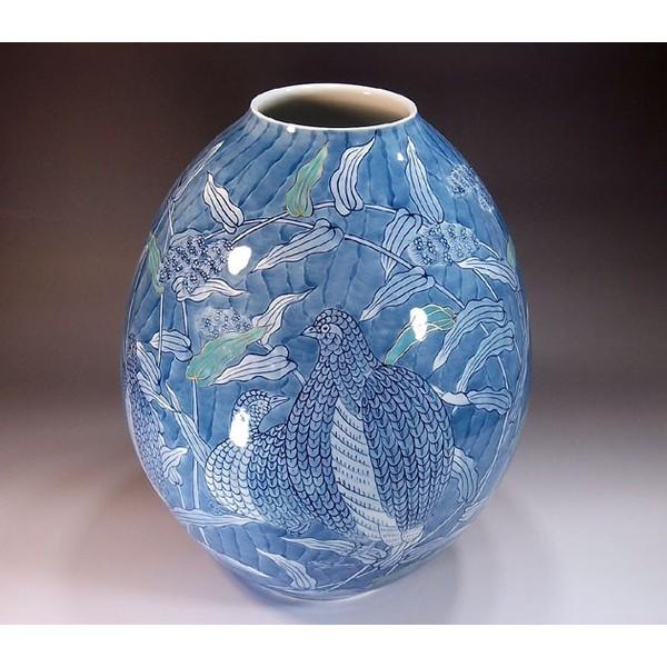有田焼 染付金彩鶉絵花瓶｜陶芸作家 藤井錦彩 作 : 有田焼 藤井錦彩窯