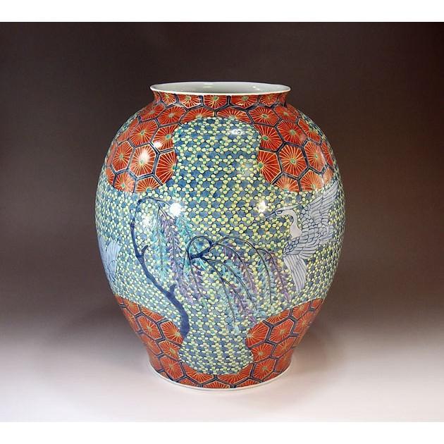 有田焼 金彩亀甲文様割小梅ちらし鷺絵花瓶｜陶芸作家 藤井錦彩 作