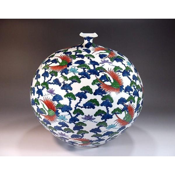 有田焼 色鍋島様式松鶴絵花瓶｜陶芸作家　藤井錦彩 作