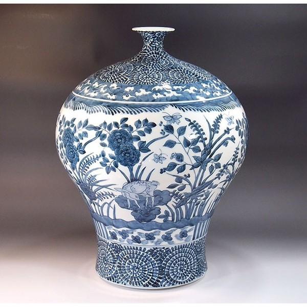 有田焼　古染付蛸唐草割鹿景図花瓶｜陶芸作家　藤井錦彩 作