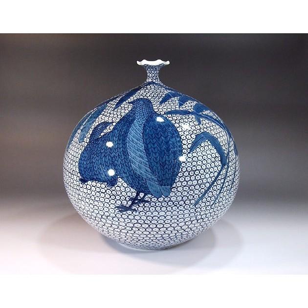有田焼 染付鶉絵花立て｜陶物作り原作者 藤井錦彩 作 オブジェ、置き物-家具、インテリア-インテリア雑貨