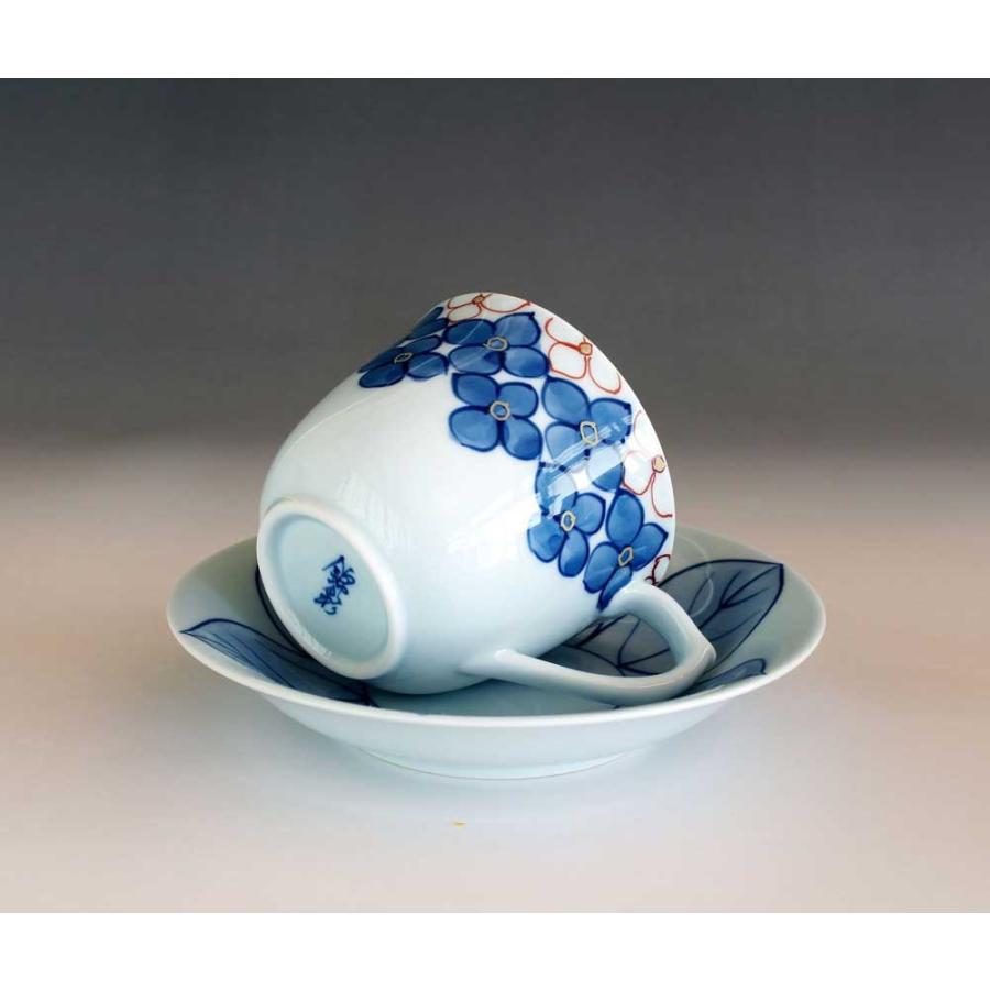 有田焼 陶芸家 藤井錦彩作 染錦金彩紫陽花絵コーヒーカップペアセット
