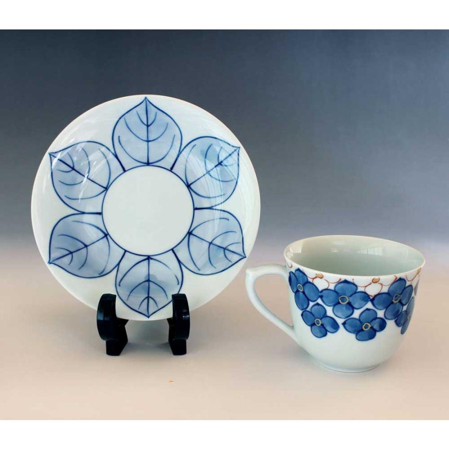 有田焼 陶芸家 藤井錦彩作 染錦金彩紫陽花絵コーヒーカップペアセット