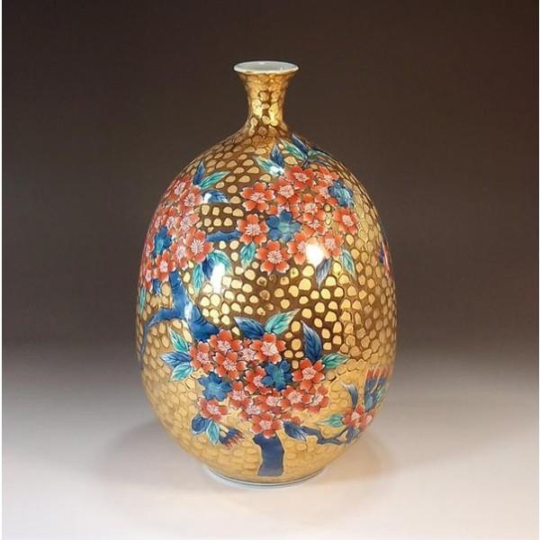 有田焼 染錦黄金桜絵花瓶｜陶芸作家　藤井錦彩 作