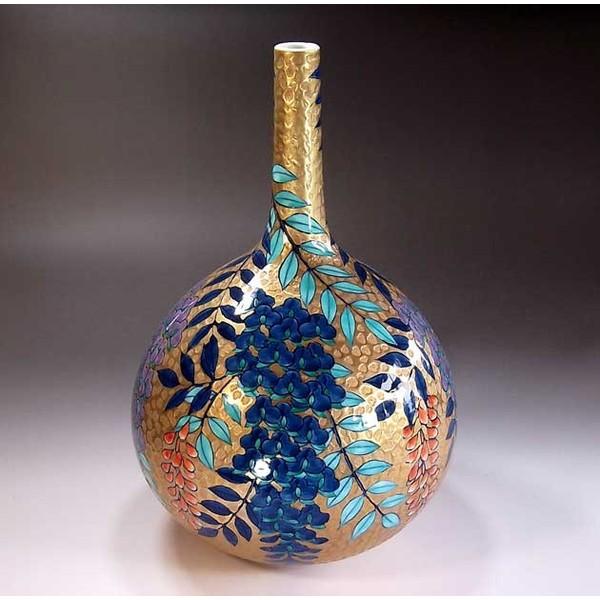 有田焼 染錦黄金藤絵鶴首花瓶｜陶芸作家 藤井錦彩 作 : 有田焼 藤井錦