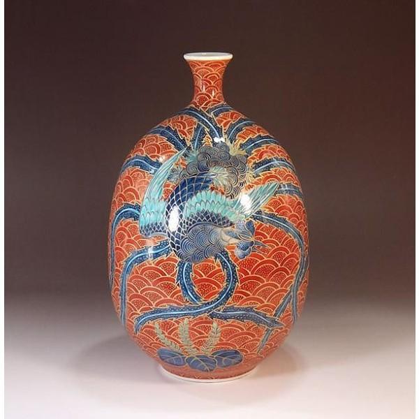正規 伝統工芸 手造り総手描きの高級陶器花瓶 有田焼 作 藤井錦彩 染錦金彩青海波鳳凰絵花瓶 陶芸作家 インテリア雑貨 Lncci La