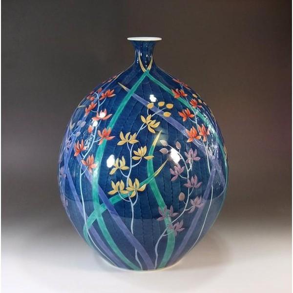 最も優遇の 伝統工芸 手造り総手描きの高級陶器花瓶 有田焼 作 藤井錦彩 色鍋島様式藤絵花瓶 陶芸作家 花瓶 花台 Lncci La