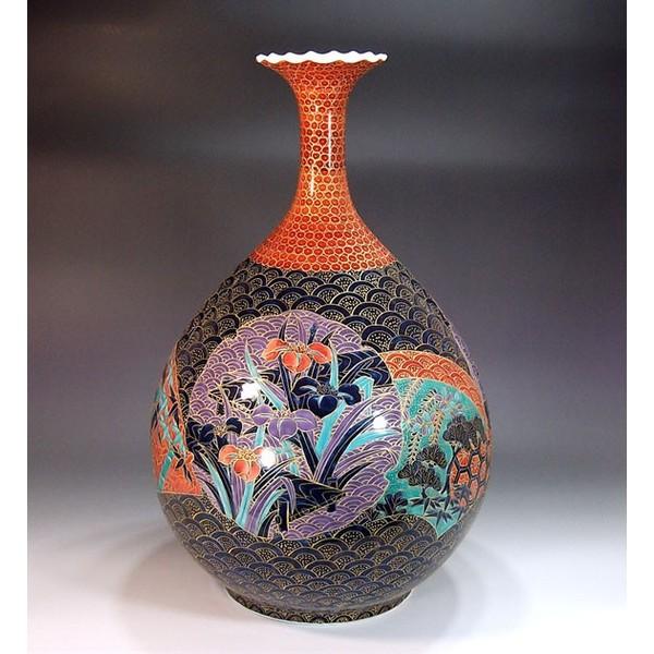 有田焼　金彩青海波扇割松竹梅絵花瓶｜陶芸作家　藤井錦彩 作