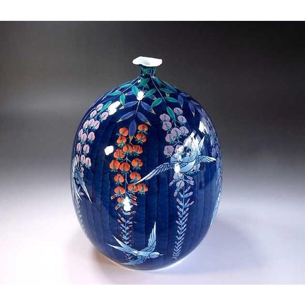 有田焼 色鍋島様式藤絵花瓶｜陶芸作家　藤井錦彩 作_1