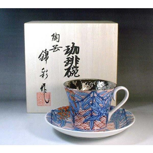 有田焼 染錦プラチナ彩藤燕絵コーヒーカップ｜陶芸家　藤井錦彩作