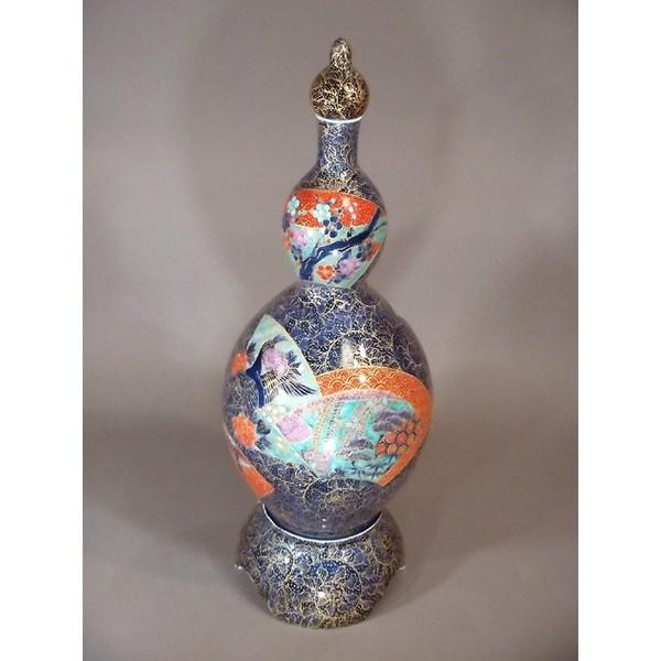 有田焼 染錦金彩唐草文様扇割花鳥絵飾り壺｜陶芸作家 藤井錦彩 作