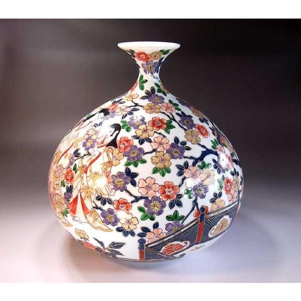 有田焼 古伊万里様式金彩元禄美人花見景図花瓶｜陶芸作家 藤井錦彩 作