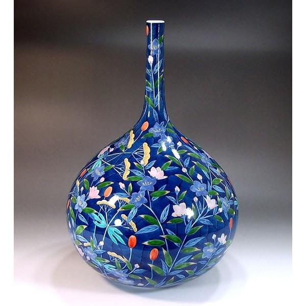 有田焼 色鍋島様式草花文様鶴首花瓶｜陶芸作家　藤井錦彩 作_1