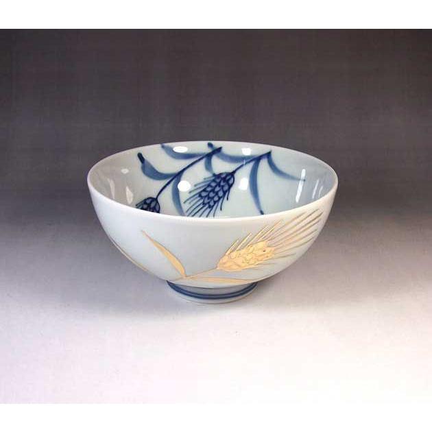 有田焼 陶芸家 藤井錦彩作 染錦金彩稲穂絵ご飯茶碗 : 有田焼 藤井錦彩