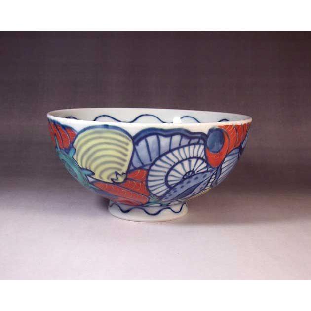 有田焼 陶芸家 藤井錦彩作 染錦貝尽くし絵ご飯茶碗（貝合わせ文様