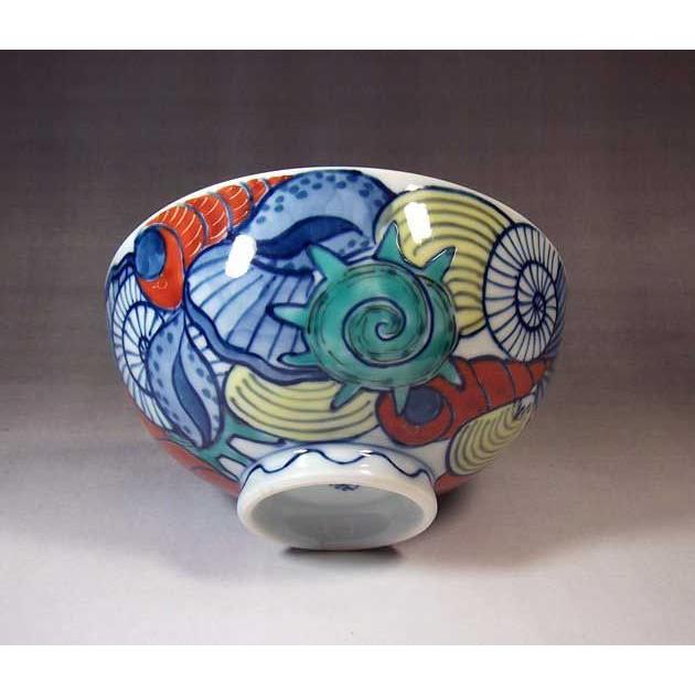 有田焼 陶芸家 藤井錦彩作 染錦貝尽くし絵ご飯茶碗（貝合わせ文様