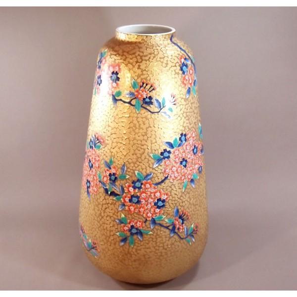 有田焼 錦彩窯　藤井錦彩作　特大花瓶 有田焼 陶芸家 藤井錦彩作】有田焼美術品 金彩青海波花鳥絵飾り花瓶