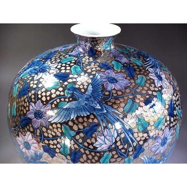 有田焼 プラチナ彩鉄線花鳳凰絵花瓶｜陶芸作家 藤井錦彩 作 : 有田焼