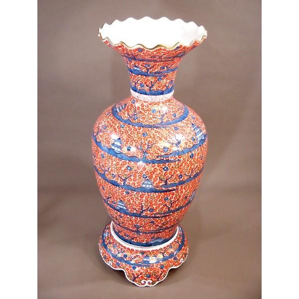 お買得 伝統工芸 手造り総手描きの高級陶器花瓶 有田焼 作 藤井錦彩 染錦金彩満開桜絵波渕飾り壺 陶芸作家 インテリア雑貨