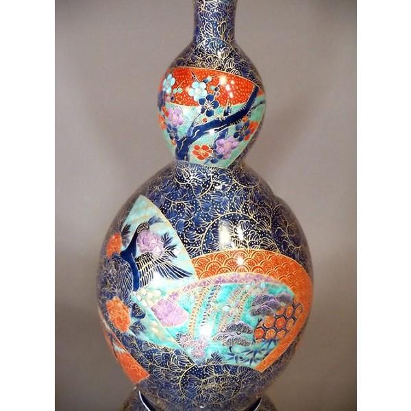 有田焼 染錦金彩唐草文様扇割花鳥絵飾り壺｜陶芸作家 藤井錦彩 作