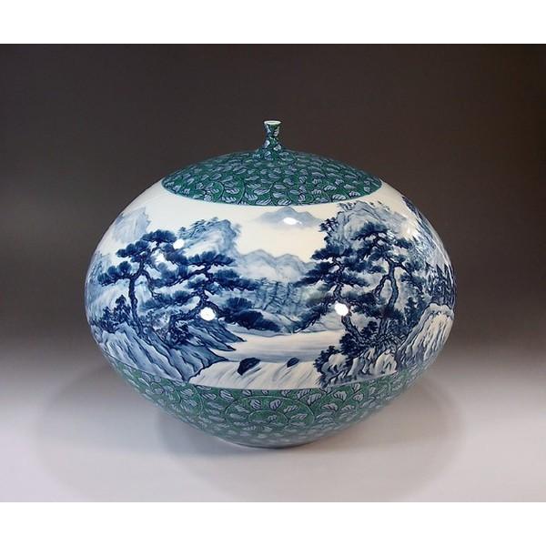 有田焼 染錦唐草割山水画花瓶｜陶芸作家　藤井錦彩 作