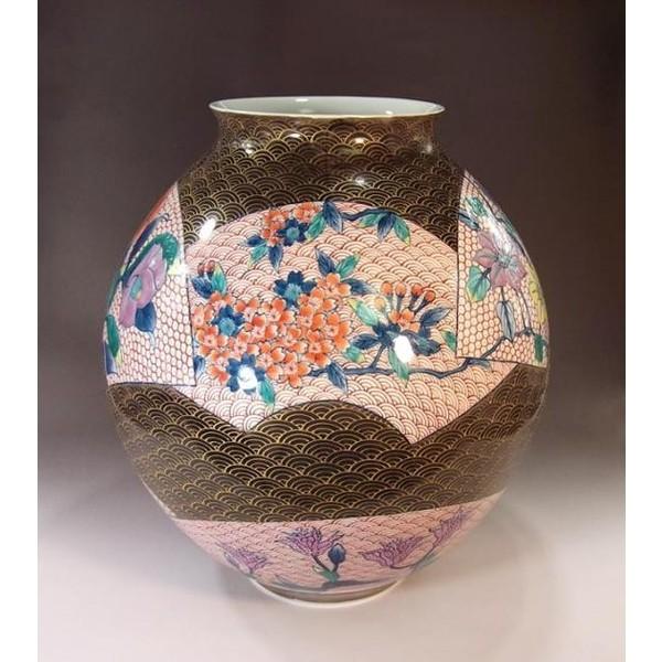 海外正規品 有田焼 金欄手様式青海波扇割花絵花瓶 陶芸作家 藤井錦彩 作 送料無料 Lamaimuaythaicamp Com