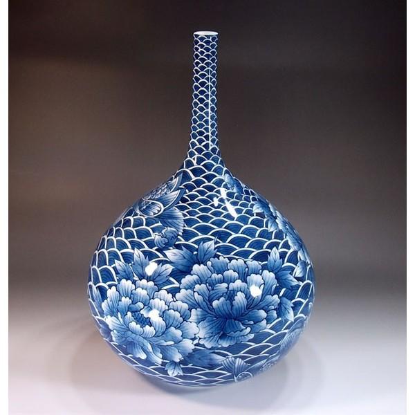 ●染付 青花 花瓶／中国陶磁器 画賛 蓮池水鳥図 高口花入れ ○染付 青花 花瓶／中国陶磁器 画賛 蓮池水鳥図 高口花入れの通販はau