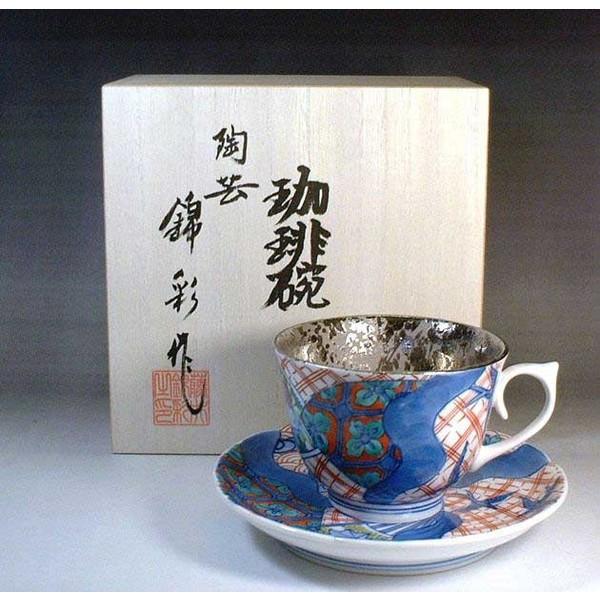 有田焼 染錦プラチナ彩花鳥絵コーヒーカップ｜陶芸家　藤井錦彩作