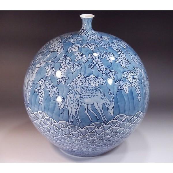 藤井錦彩花瓶花器フラワーベースブルーグリーン