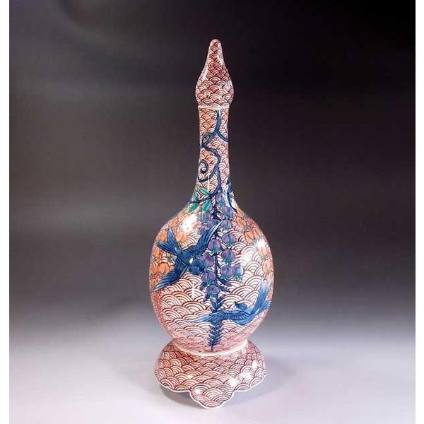有田焼 色鍋島様式青海波藤燕絵飾り壺｜陶芸作家 藤井錦