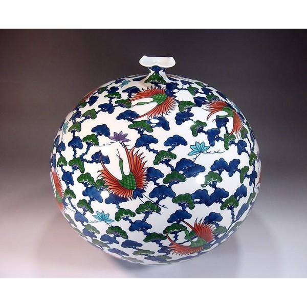有田焼 色鍋島表現スタイル松鶴絵花立て｜陶器作り書き手 藤井錦彩 作