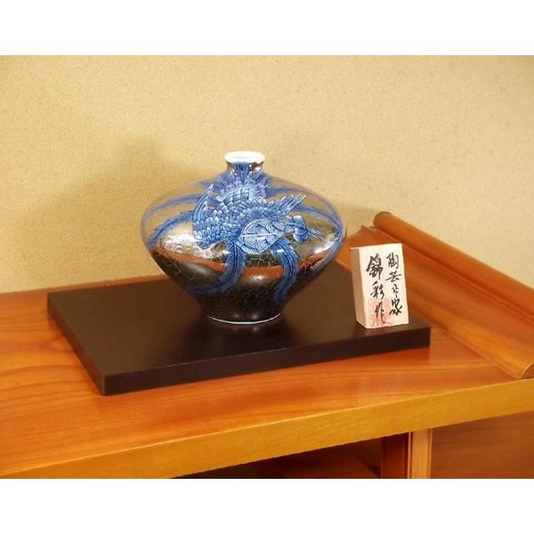 有田焼 染錦緑地プラチナ彩鳳凰絵花瓶｜陶芸作家　藤井錦彩 作_3