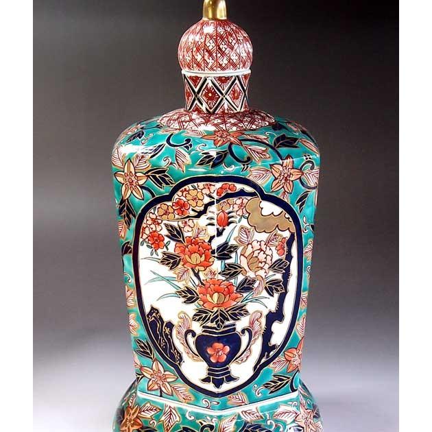古伊万里様式金欄手花篭図飾り六角壺｜有田焼 陶芸作家 藤井錦彩作