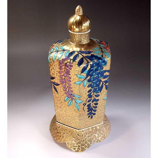 【染錦】四季折々の壺 金彩色絵 飾壺 染錦黄金藤絵飾り六角壺｜有田焼 陶芸作家 藤井錦彩作 : 有田焼