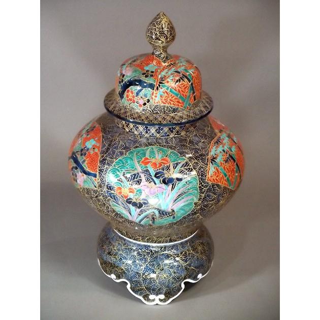 染錦金彩唐草文様扇割花尽くし絵飾り沈香壺｜有田焼 陶芸作家 藤井錦彩 