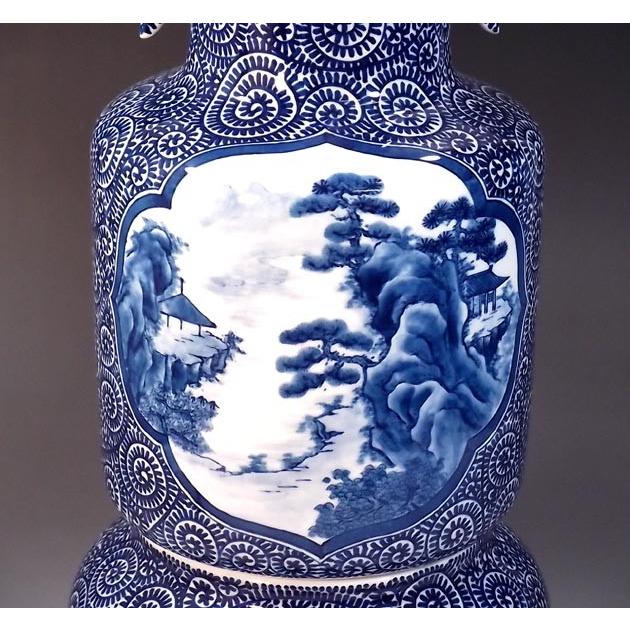 染付蛸唐草割り山水画飾り沈香壺｜有田焼 陶芸作家 藤井錦彩作