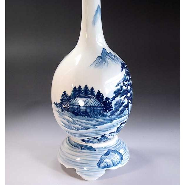 染付山水画飾り壺｜有田焼 陶芸作家 藤井錦彩作 : 有田焼 藤井錦彩窯