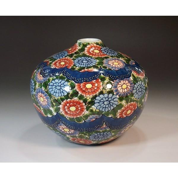 有田焼 染錦金彩菊園景図花瓶｜陶芸作家 藤井錦彩 作 : 有田焼 藤井錦