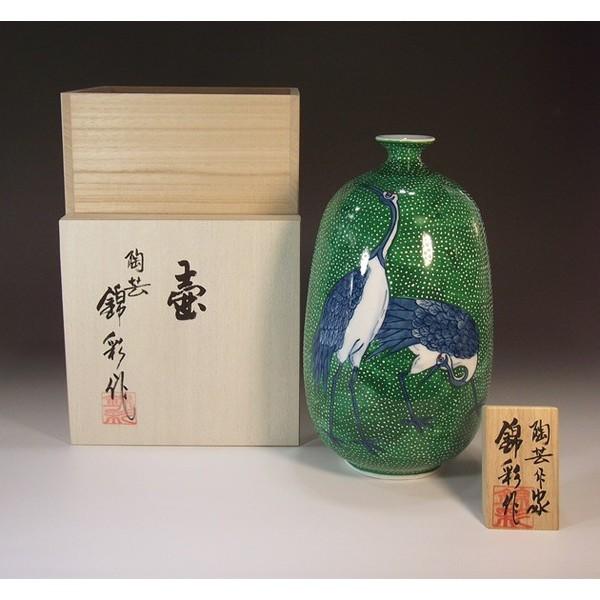 有田焼 染錦雪夫婦鶴絵花瓶｜陶芸作家　藤井錦彩 作