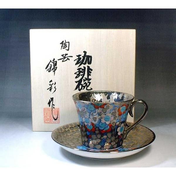 有田焼 染錦プラチナ彩梅絵コーヒーカップ｜陶芸家　藤井錦彩作