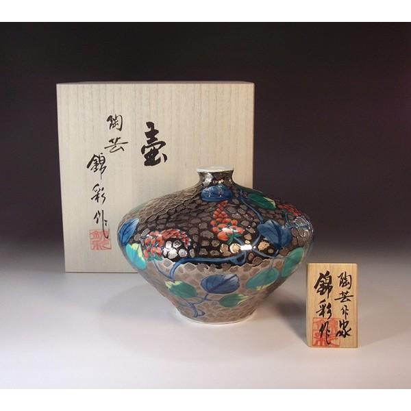 有田焼 染錦プラチナ彩葛絵花瓶｜陶芸作家　藤井錦彩 作