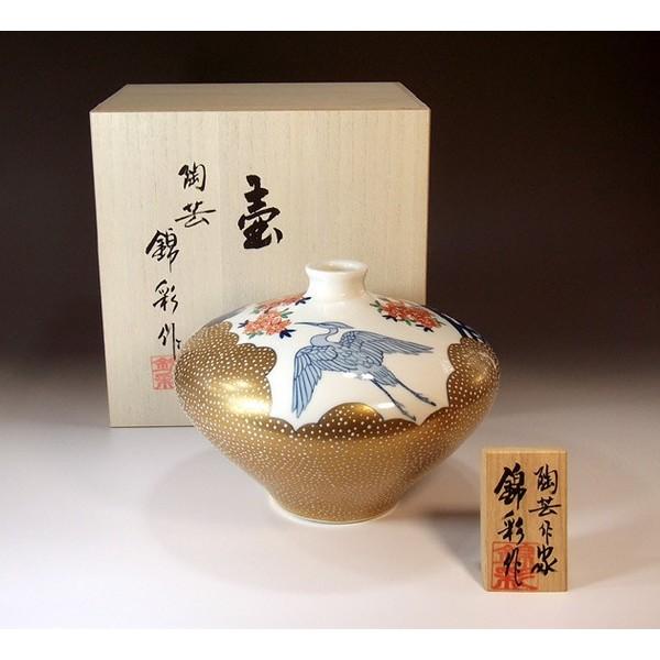 有田焼 染錦金彩江戸文様花瓶｜陶芸作家 藤井錦彩 作 : 有田焼 藤井錦